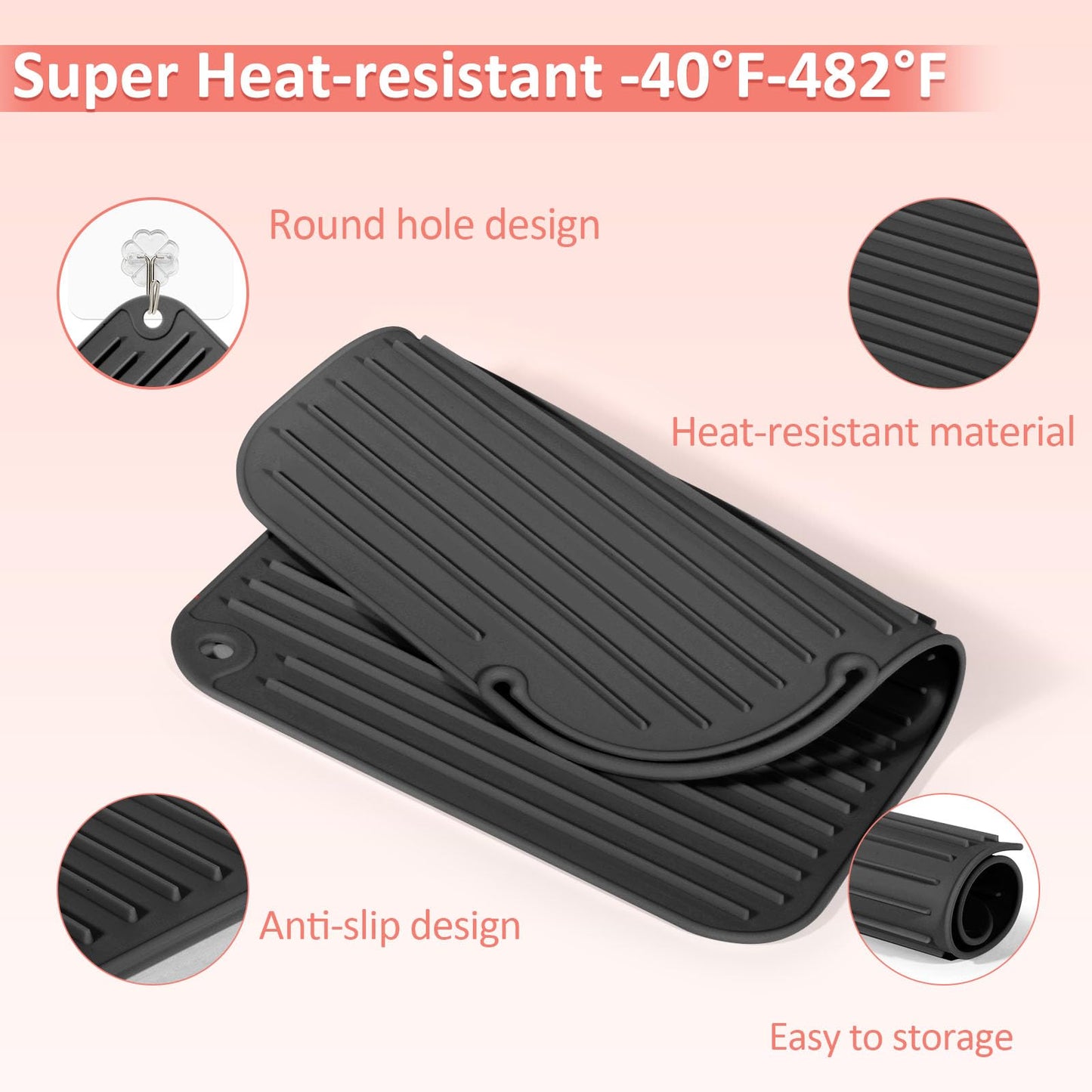 Quccefods 2 Pack Heat Resistant Mat Large Silicone Hot Hair Tools Holder for Curling Irons Flat Iron Hair Styling Tools Mat Portable Vanity Pad
