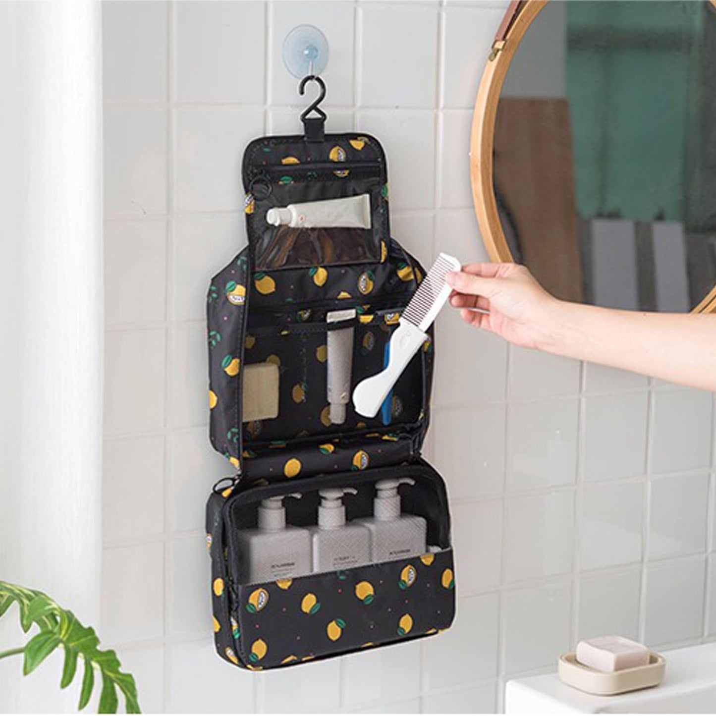 L&FY Multifunction Portable Travel Toiletry Bag Cosmetic Makeup Pouch Toiletry Case Wash Organizer (Trifold Black, Plus Size)