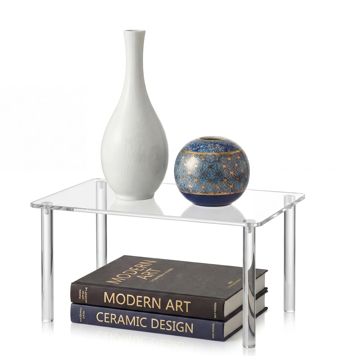 RattanView 2 Pcs 14 Inch Acrylic Risers Display Stands Rectangular 4-leg Acrylic Plant Stand, 6mm Thick Clear Shelf Riser Display Stands for Decor Collectibles Figures and Item Photography