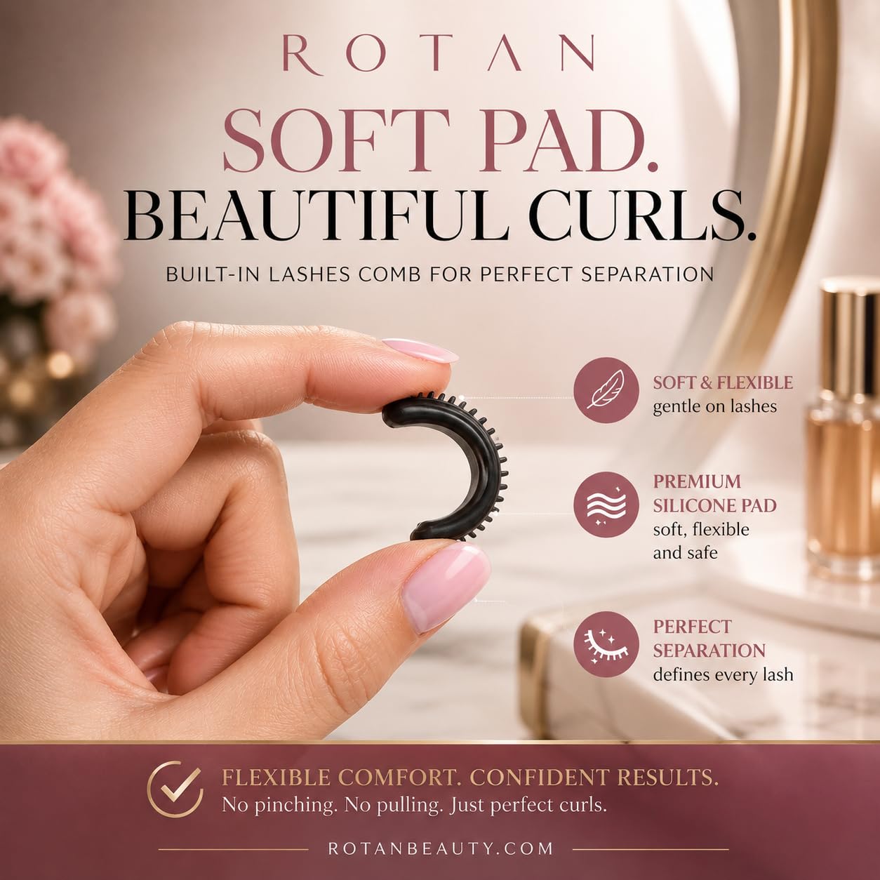 ROTAN Eyelash Curler PRO with Built-in Comb – Lash Separator for Natural Lift & Separation, Clump-Free No-Pinch Design, Precision Eye Makeup Tool