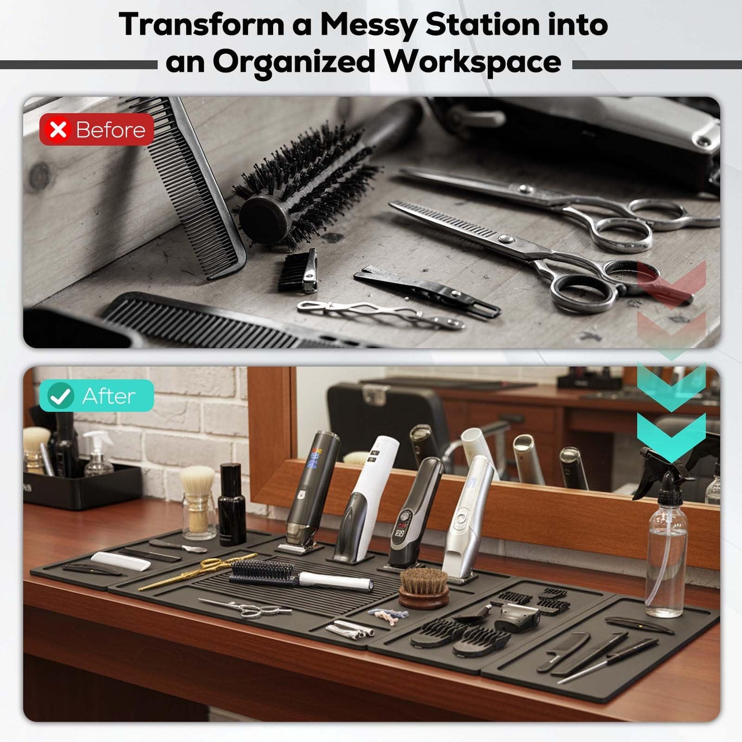 Magnetic Barber Mat for Clippers with 4 Magnets, Large Barber Station Organizer Magnetic Tool Mat, Magnetic Barber Matt Clipper Mat Tools Pad for Table Station Barber Shop Accessories, 4Pcs