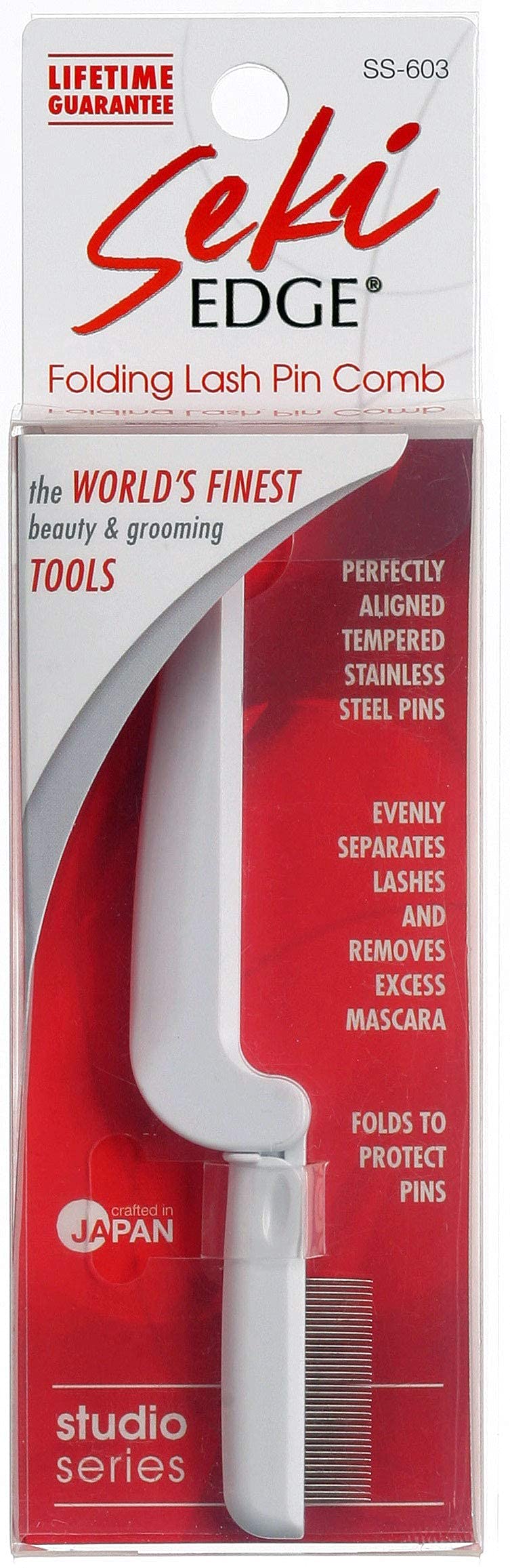 Seki Edge Folding Lash Pin Comb - (SS-603) Eyelash Comb With Stainless Steel Metal Teeth - Eye lash Separator & Removes Excess Mascara - Made in Japan