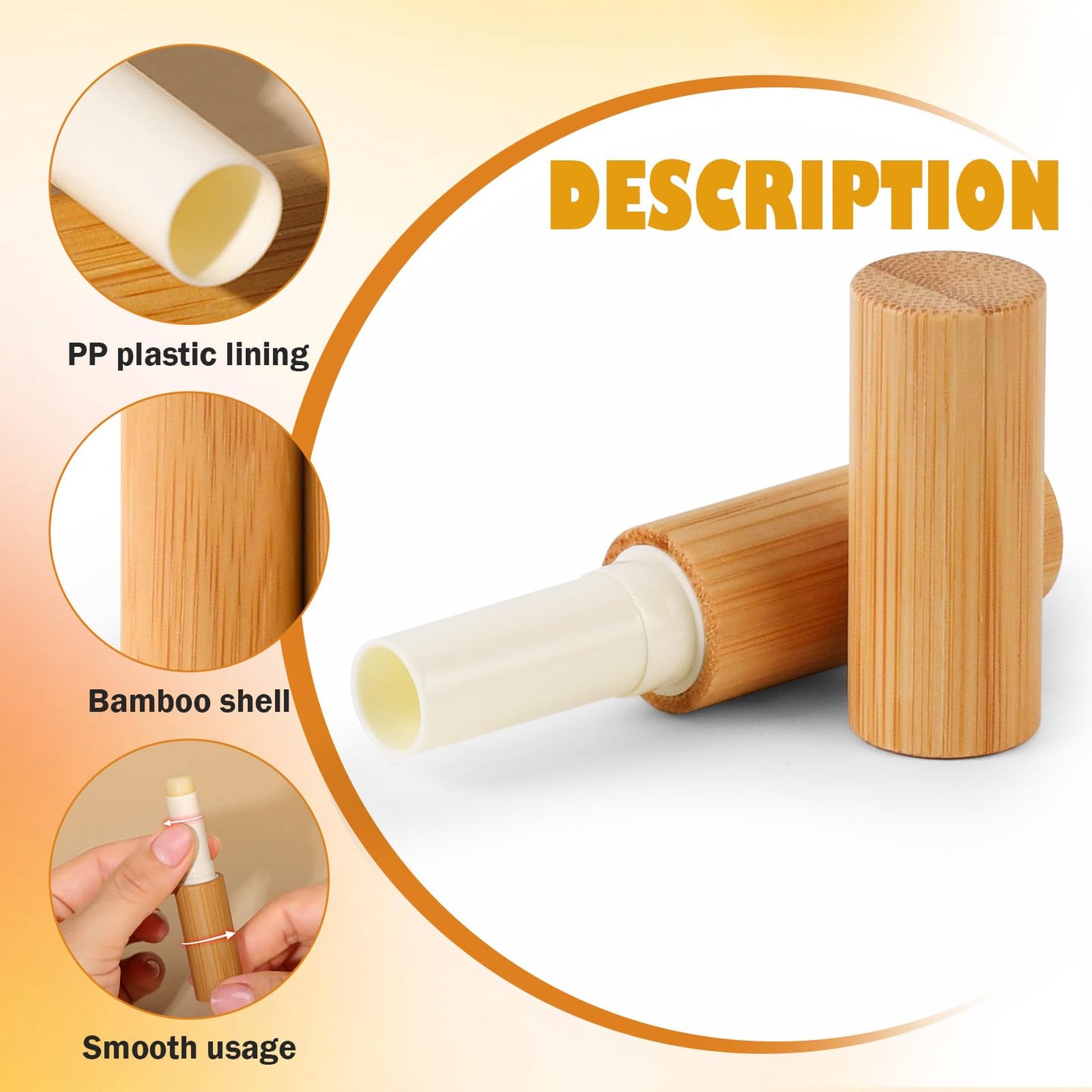 ZSMKJIAYE 40 Pcs Empty Lipstick Tubes, 5g Refillable Bamboo Lip Balm Containers with Rotable Plastic Inner, Leak-Proof DIY Cosmetic Tubes for Lipstick, Deodorant, Solid Perfume, Lip Care