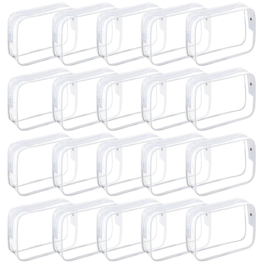Tergy 20 Packs Clear Cosmetics Bags for Women Men Waterproof Toiletry Bags PVC Makeup Bags Organizer Case with Zipper for Travel Bathroom (White)