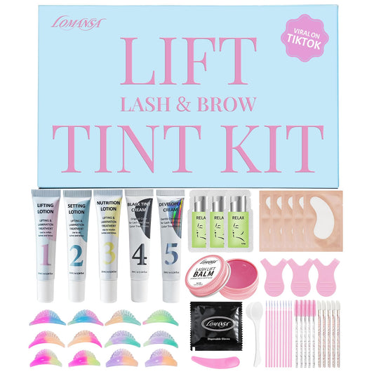 Lomansa Lash Lift and Black Kit, Eyelash Lift and Tint Kit for Natural Curled Darker-Looking Lashes, Strong Hold Lash Lift Glue, Salon Results Beginner-Friendly, Lasts Up to 4 Weeks