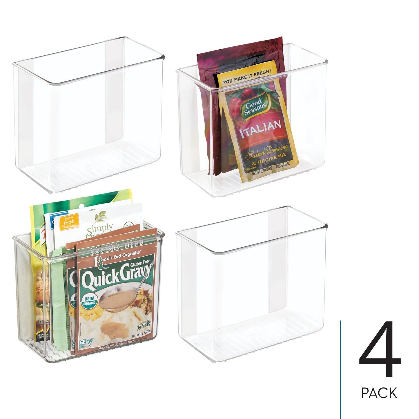 iDesign Adhesive Organizer Bin, Set of 4, Clear