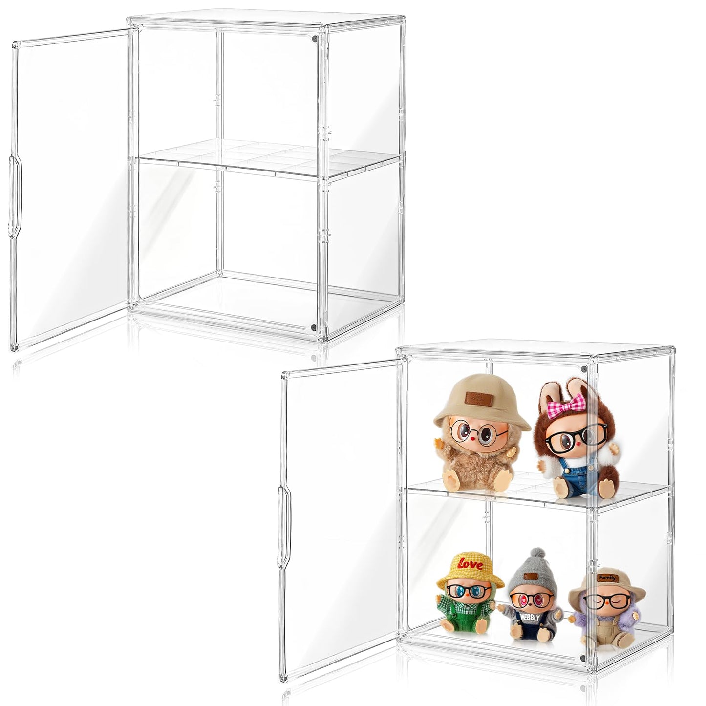 Amllas Acrylic Display Case for Collectibles, Clear Acrylic Display Box with 3 Adjustable Layers and Magnetic Door, Stackable Clear Storage Box/Bins for Figures,Lego, Book
