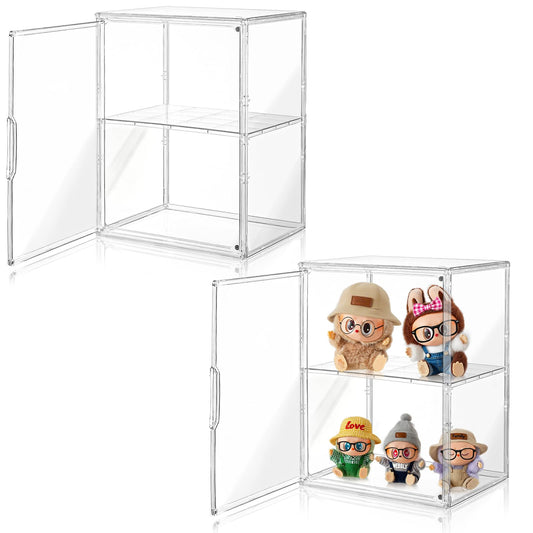 Amllas Acrylic Display Case for Collectibles, Clear Acrylic Display Box with 3 Adjustable Layers and Magnetic Door, Stackable Clear Storage Box/Bins for Figures,Lego, Book