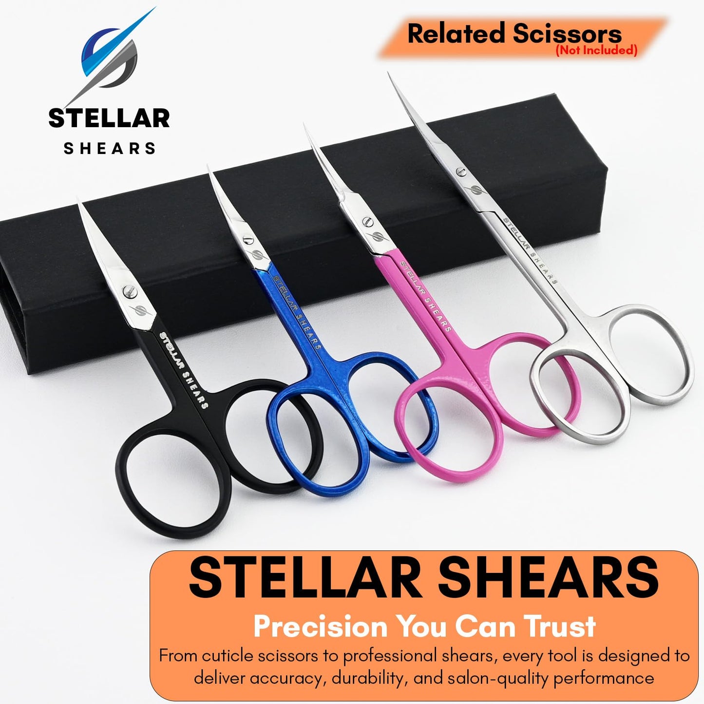 Stellar Shears Precision Cuticle Scissors Extra Sharp Curved Stainless Steel Blades for Professional Nail, Eyebrow & Dry Skin Trimming – Manicure & Pedicure Scissors for Women & Men (Black)