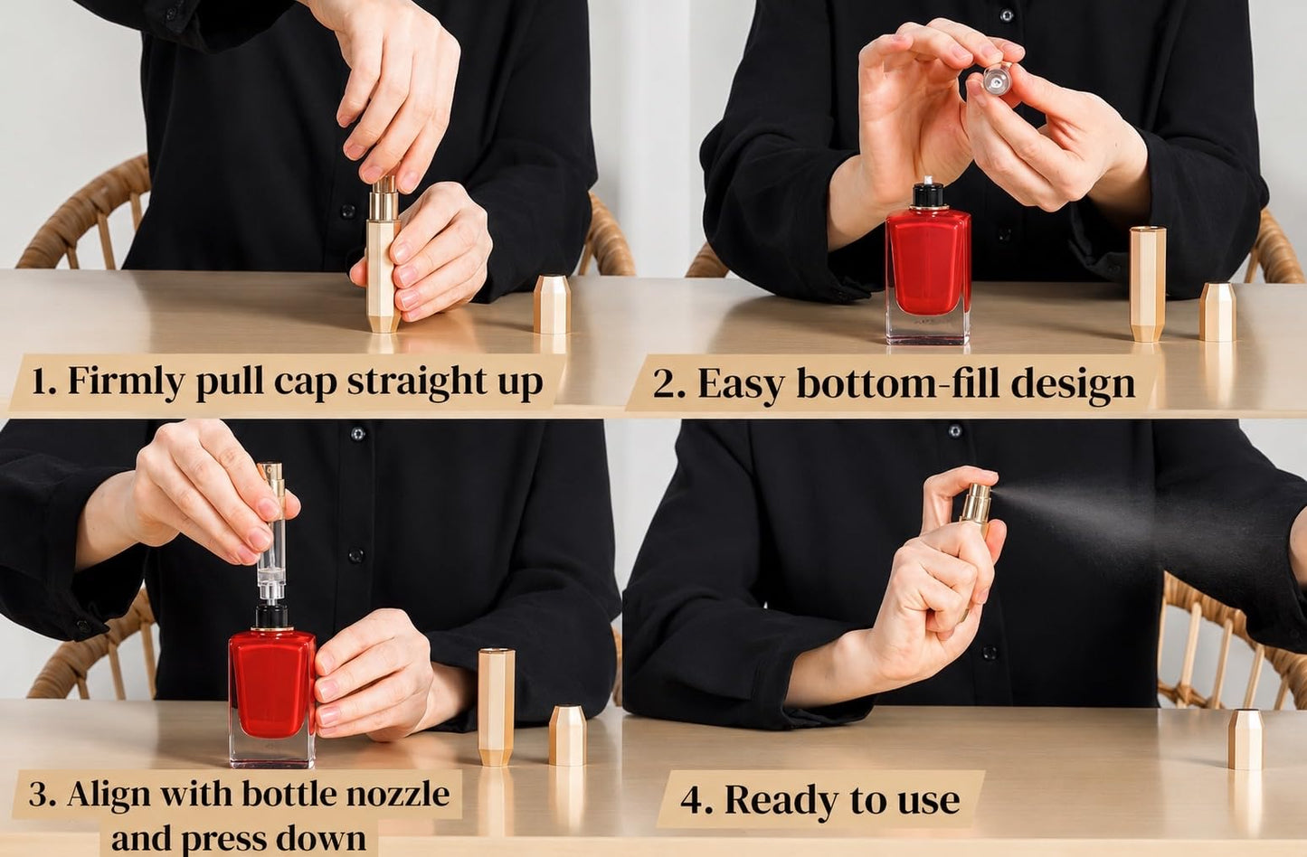 SVIT Refillable Perfume Atomizer for Travel, 5 ml (60–70 Sprays), Leak-Resistant Bottom-Fill Mini Spray Bottle, TSA-Compliant Portable Aluminum Travel Container (Black)
