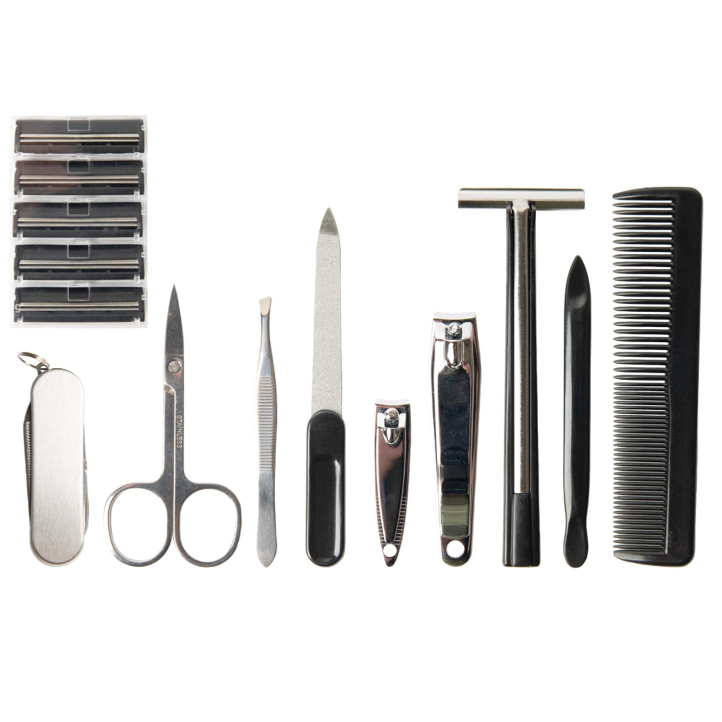 Trim Men Men's Essential Grooming Kit, Travel Set, Nail Clippers Fingernails & Toenails, Hair Styling Comb, Face Razor, Beard Trimming Scissors, On The Go Carrying Case, 14 Piece Set