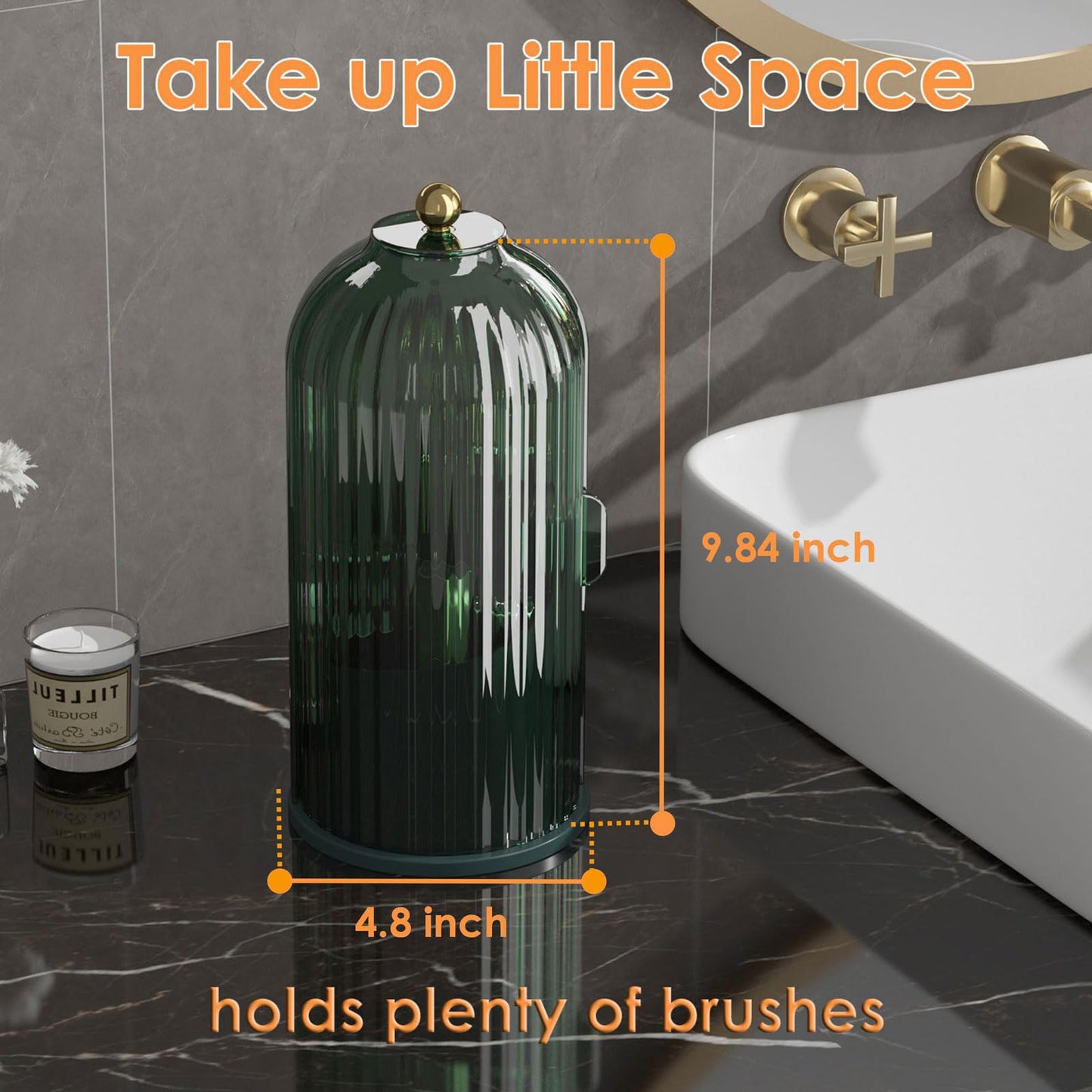 YOOLENS Makeup Brush Holder with Lid 360 Rotating Clear Dustproof Make Up Organizers for Vanity Bathroom Countertop, Green