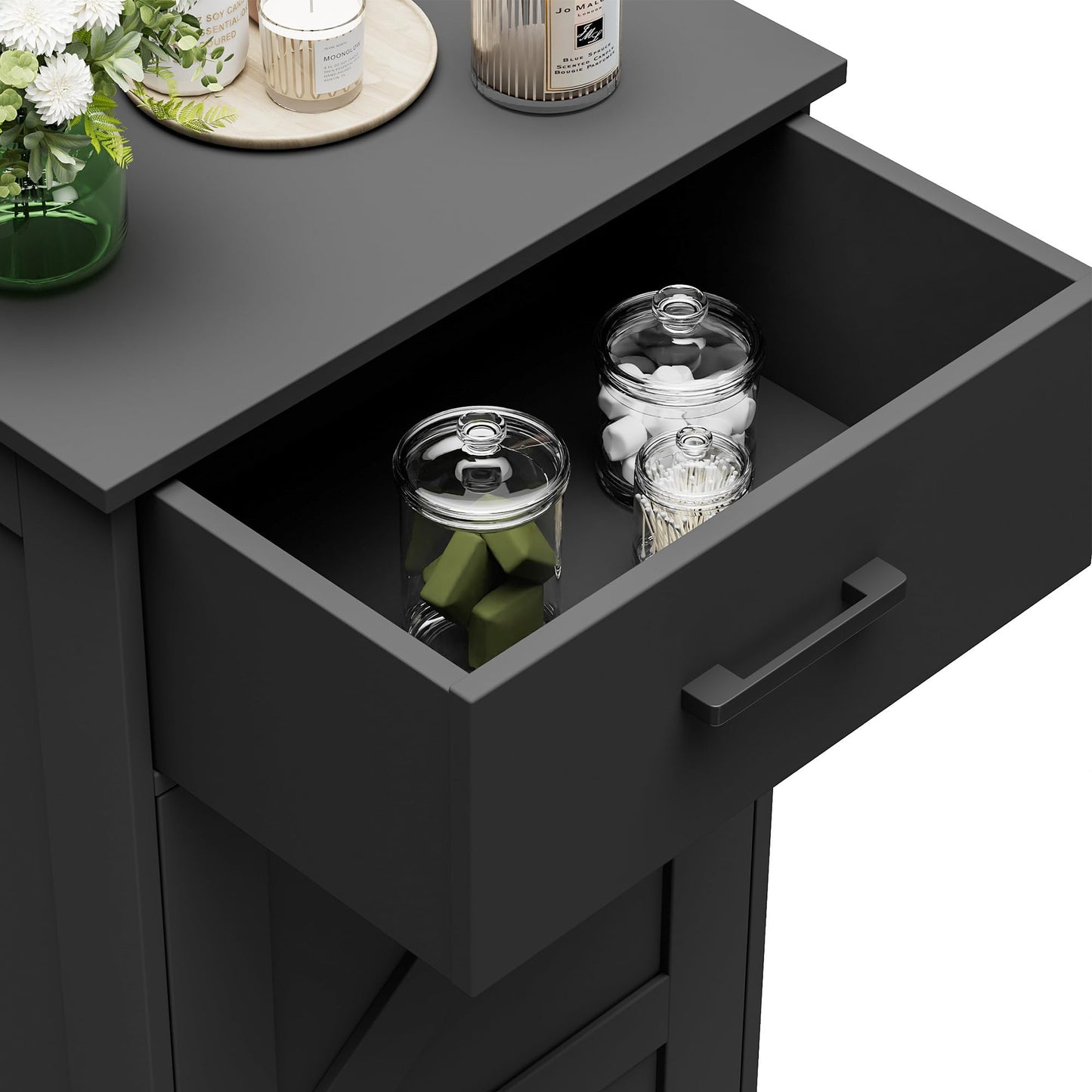 Homhedy Bathroom Storage Cabinet with Drawer, Bathroom Organizers and Storage, Adjustable Shelf, Floor Cabinet for Living Room, Entryway, Kitchen, Black, (15.7" W)