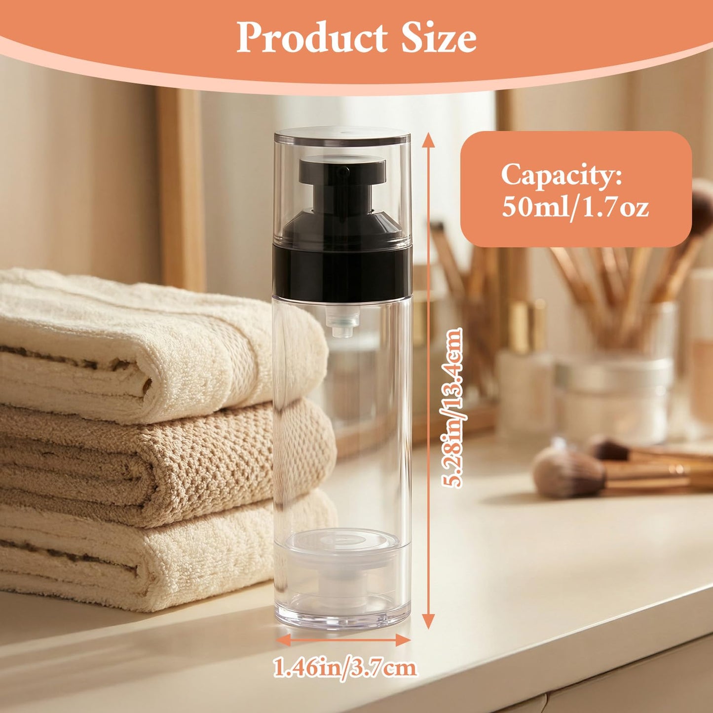16 Pack Airless Pump Bottles, 1.7oz/50ml Empty Travel Toiletry Containers, Lotion Dispenser with Pump, Small Pumps Bottle for Toiletries Shampoo Lotion and Cream (Black)