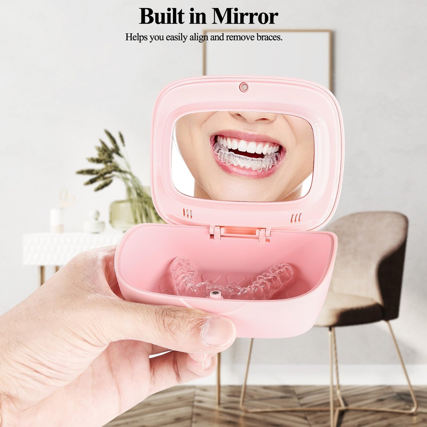 LONGMON Retainer Case With Mirror,Compatible with Invisalign,Vent Holes,Contain Remover Tool,Cleaning Brush,Chewies for Invisalign