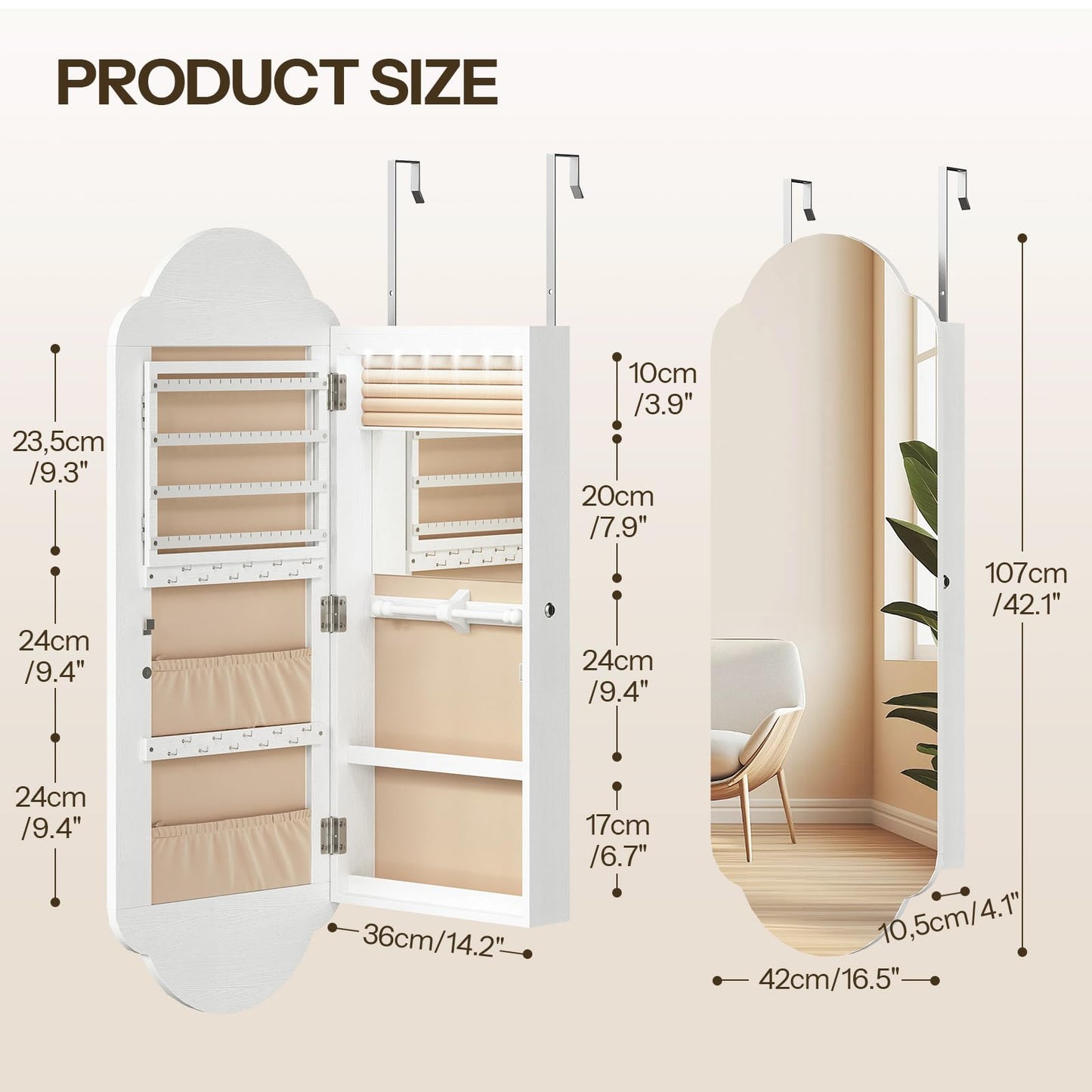 HOOBRO Jewelry Cabinet Wall/Door Mounted, LED Jewelry Organizer, Lockable