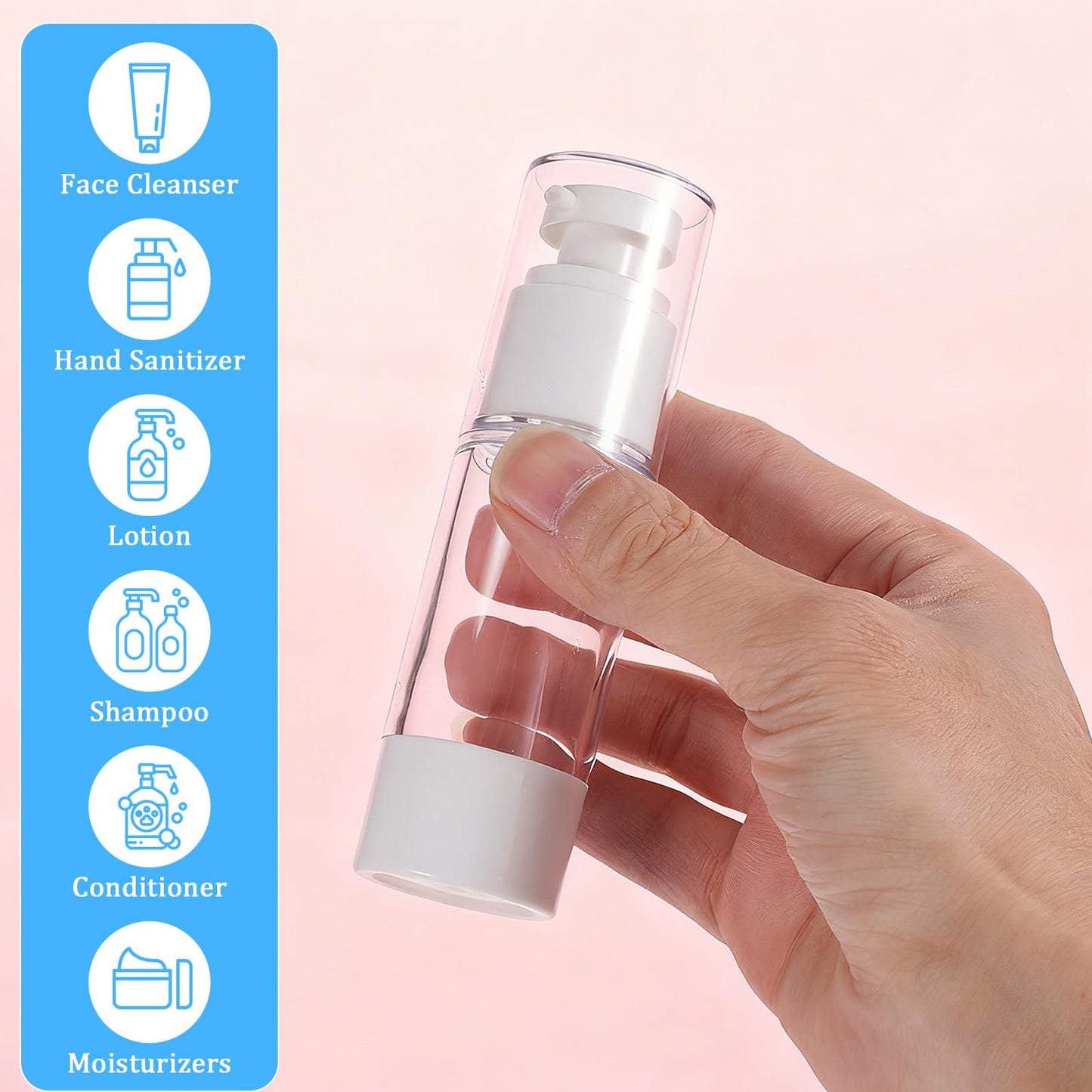 30 Pcs Clear Airless Pump Bottles, Refillable Travel Size Plastic Containers for Lotion Cream Cosmetic Foundation Shampoo, 1 oz Liquid Vacuum Toiletery Dispenser
