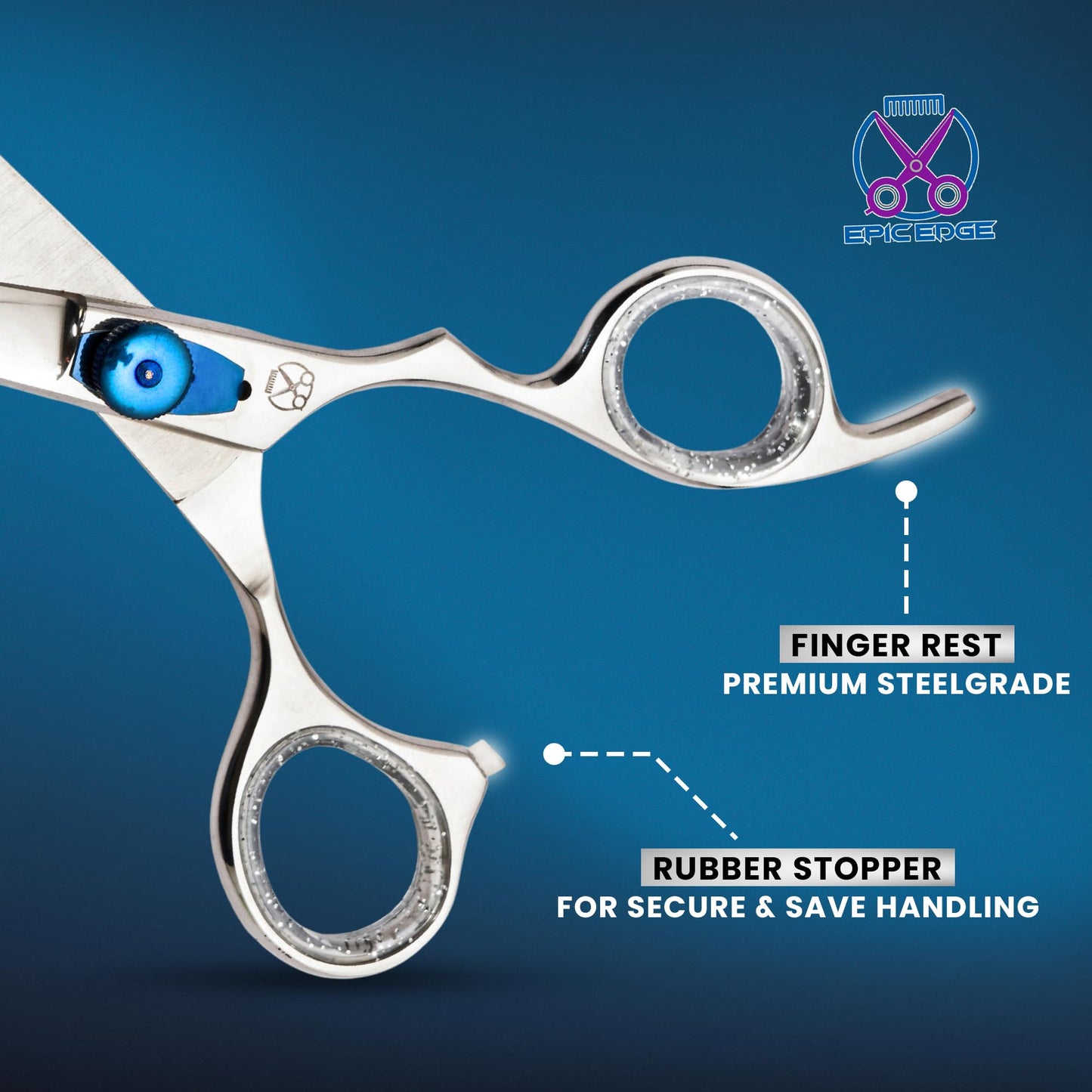 Hair Cutting Scissors – 6.5” Japanese Stainless Steel Professional Hair Scissors for Men and Women with Blue Tension Screw, Comb, Finger Rings, Cloth – Hair Shears for Man Woman Adults Kids Babies