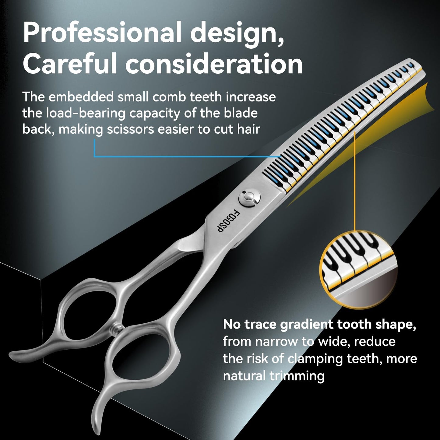FOGOSP Save-effort Curved Chunkers Dog Grooming Scissors 7in Gradual tooth width Thinning Shears for Dogs Pet Cat Light Cutting Feel 23 Tooth 70% Thinning Rate Japan 440C