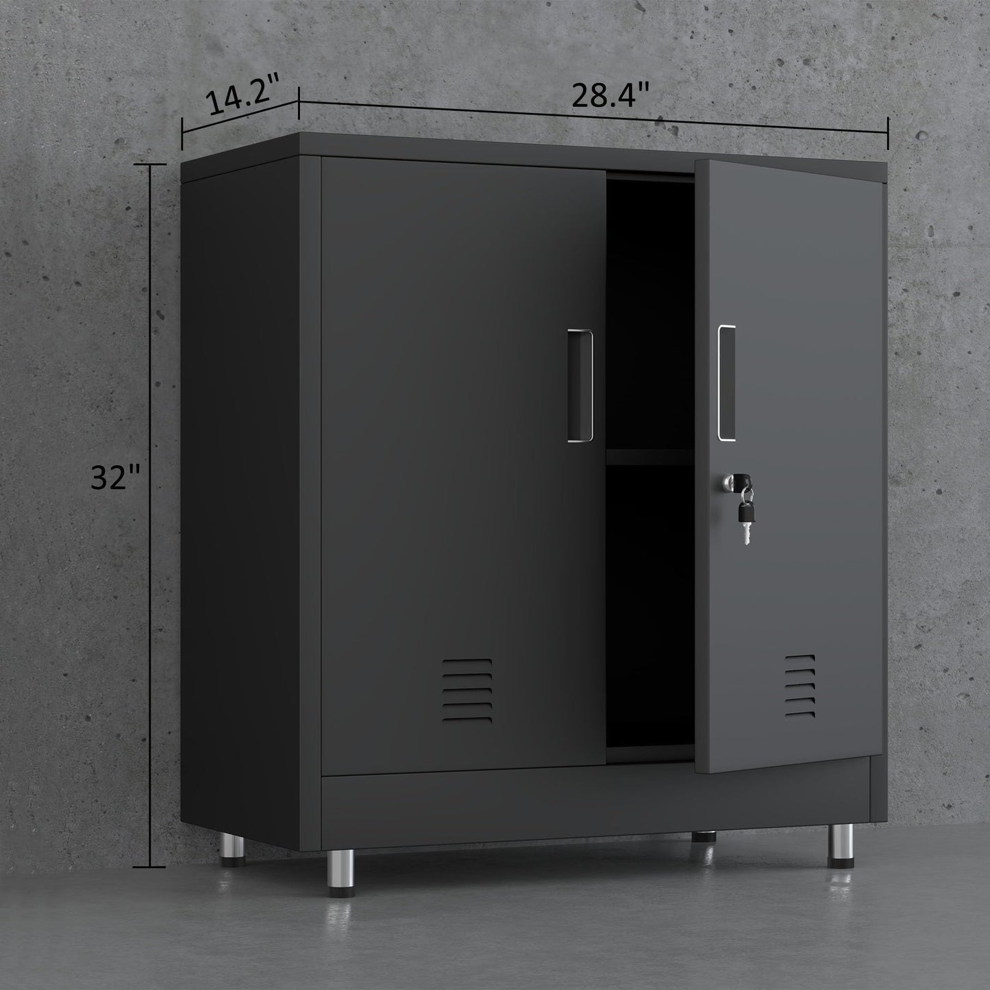 JINGUR Metal Storage Cabinet with Locking Doors and Adjustable Shelf, Small Lockable Sideboard Buffet Cabinet for Home Office Hallway Entryway Living Dining Room (Black)