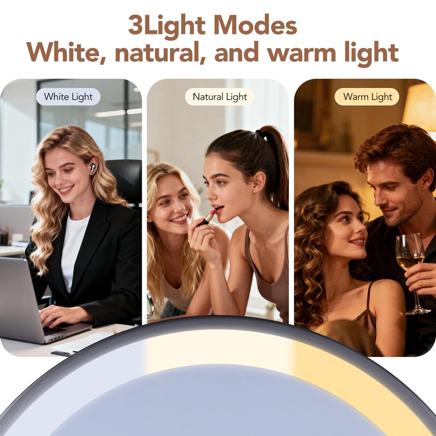 PJE Vanity Mirror with Lights,360 Mirror Magnifying Mirror with Light 10X,3 Light Settings Rechargeable Makeup Mirror,Dimmable Touch Control Tabletop Makeup Mirrors with Lights for Home,Hotel & Salon