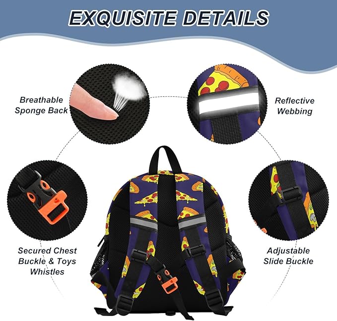 Pizza Toddler Backpack for Boys Girls,Cute Kindergarten Schoolbag with Ears,Preschool Backpack with Reflective Strip and Drawstring S
