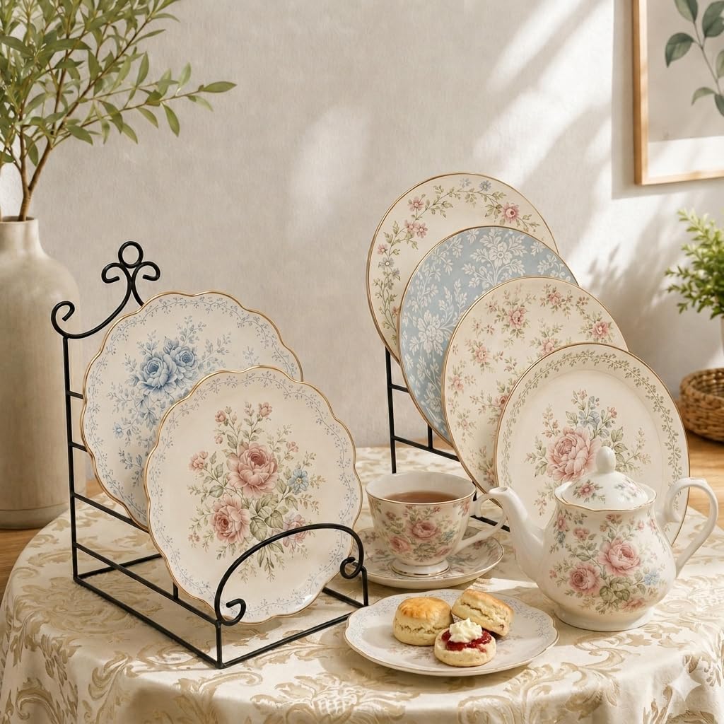 Artliving 4-Tier Metal Scrollwork Dish Rack Plate Rack Display Stand Holder Cabinet Organizer Set of 2