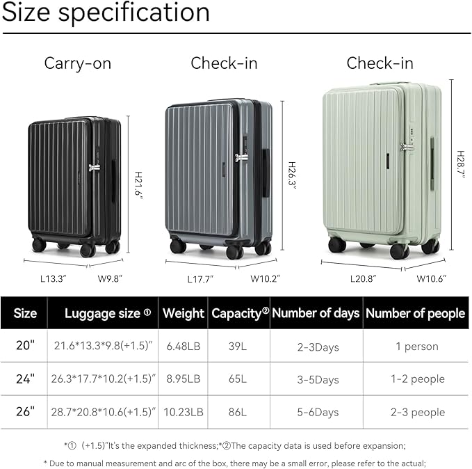 ROAMING 26 Inch Checked Luggage, Specially Designed Ergonomic Pull Rod Handle with Cup Holder TSA Lock PC Hard Shell Front Opening Rolling Expandable Travel Suitcases with Spinner Wheels (Black)