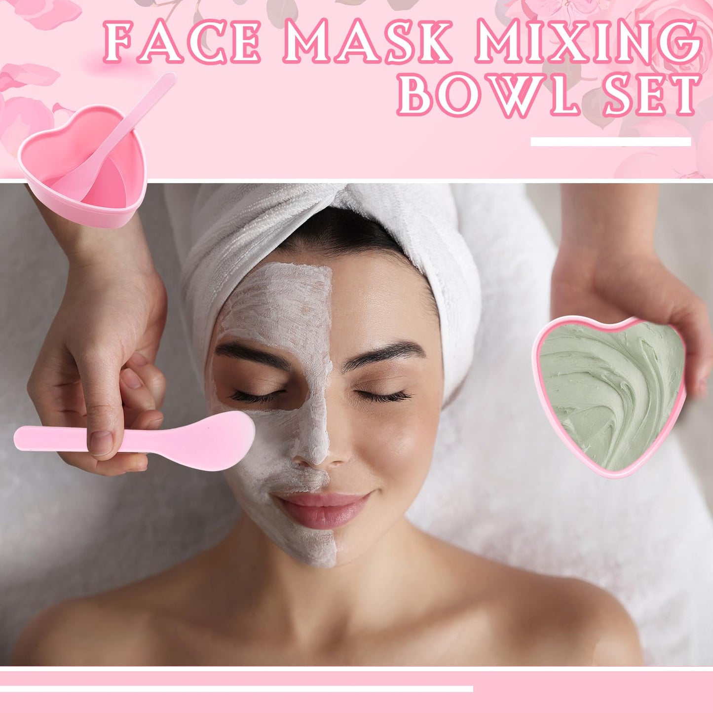 Teenyyou 10 Sets Facial Bowls for Esthetician, Pink Facial Mask Mixing Bowls Set with Spatula, Heart Shape Facemask DIY Skin Care Mixing Tool Kit Esthetician for Lady Women Home Beauty Salon Hair Dye
