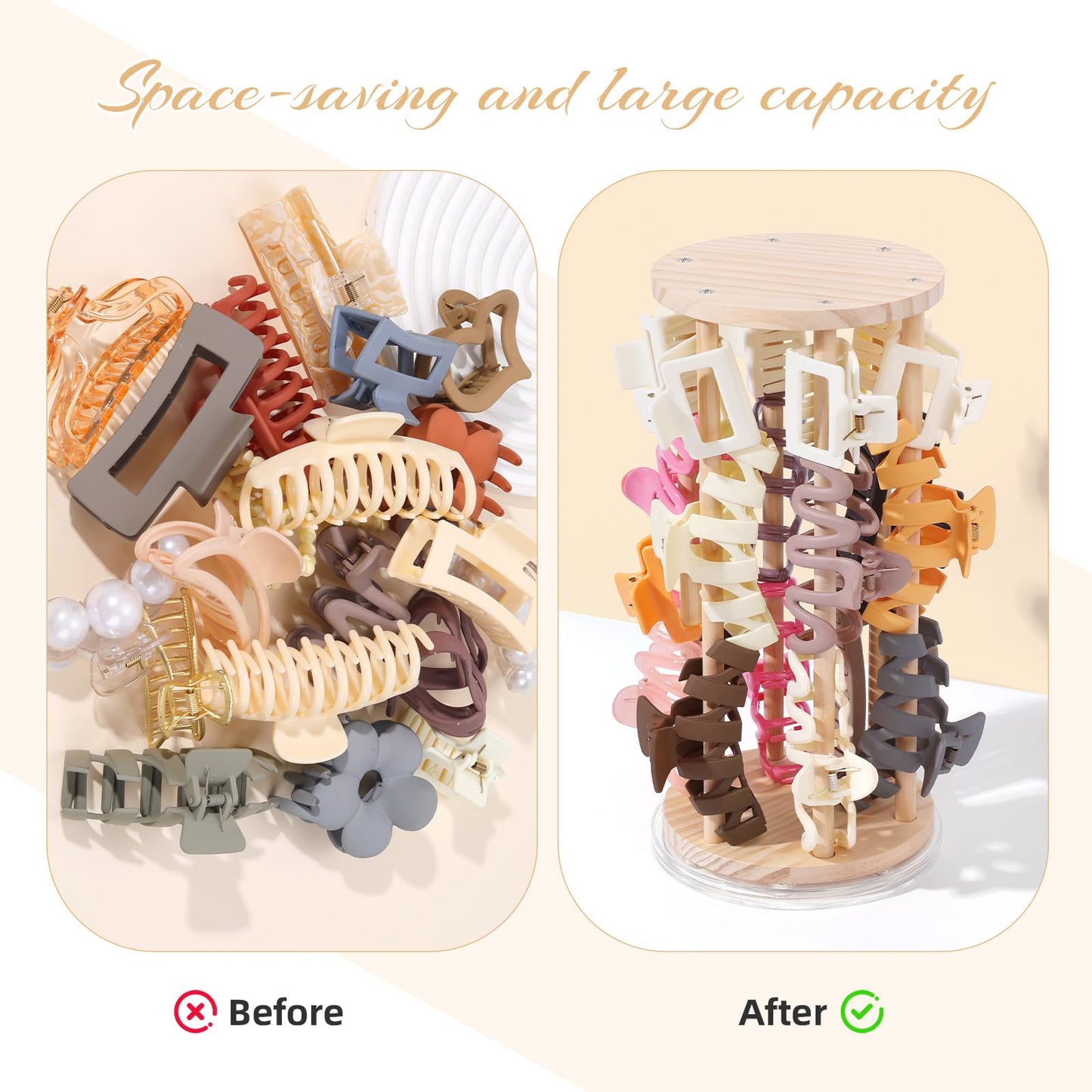 SNOWSTAR Claw Clip Organizer Holder,Vertical 360-Degree Rotating Hair Clip Holder and Storage,Hair Clip Organizer Display Stand for Women and Girls