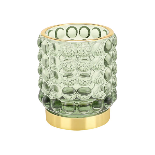 DASITON Makeup Brush Holder Organizer, Crystal Cosmetic Make Up Brush Holder, Glass Makeup Brushes Storage Organizer, Vintage Make Up Cup Desk Pen Pencil Holder, Toothbrush Holders (Green S)