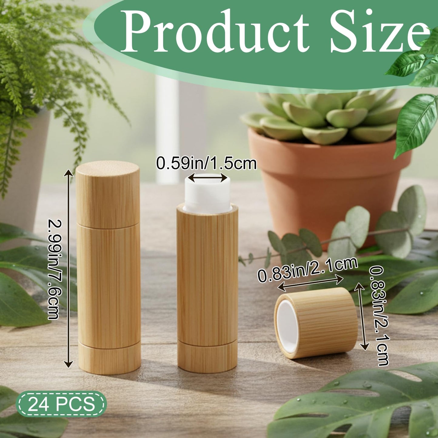 AOZUO 24 Pcs Bamboo Empty Lipstick Tubes, 5g Refillable Lip Balm Tube Containers with Clear Plastic Rotable Inner DIY Cosmetic Lipstick Lip Gloss Case Holder for Women Girls Homemade Balm Makeup
