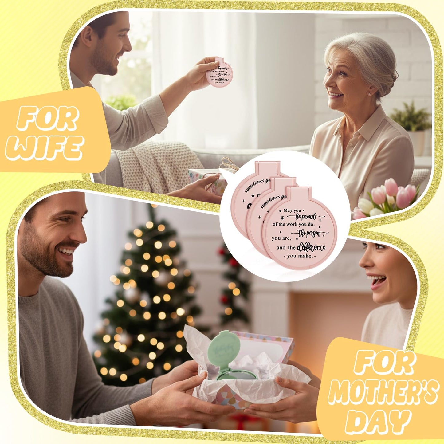 Wenqik 64 Pcs Inspirational Mini Compact Mirrors Bulk, Women Small Gifts Bulk, Group Team Party Favors, Mini Pocket Purse Mirror for Travel, Client, Guest, Wedding, Birthday, Cheerleader (Soft Pastel)