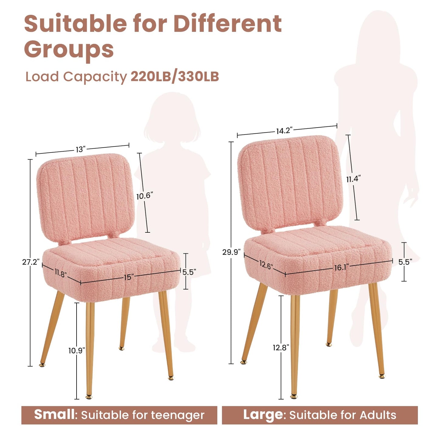 ZYKZYK Updated Vanity Chair, Storage Ottoman with Folding Back & Gold-Toned Metal Legs, Ottoman Seat with Teddy Velvet for Dressing Room Living Room Bedroom, 15" x 12" Inch