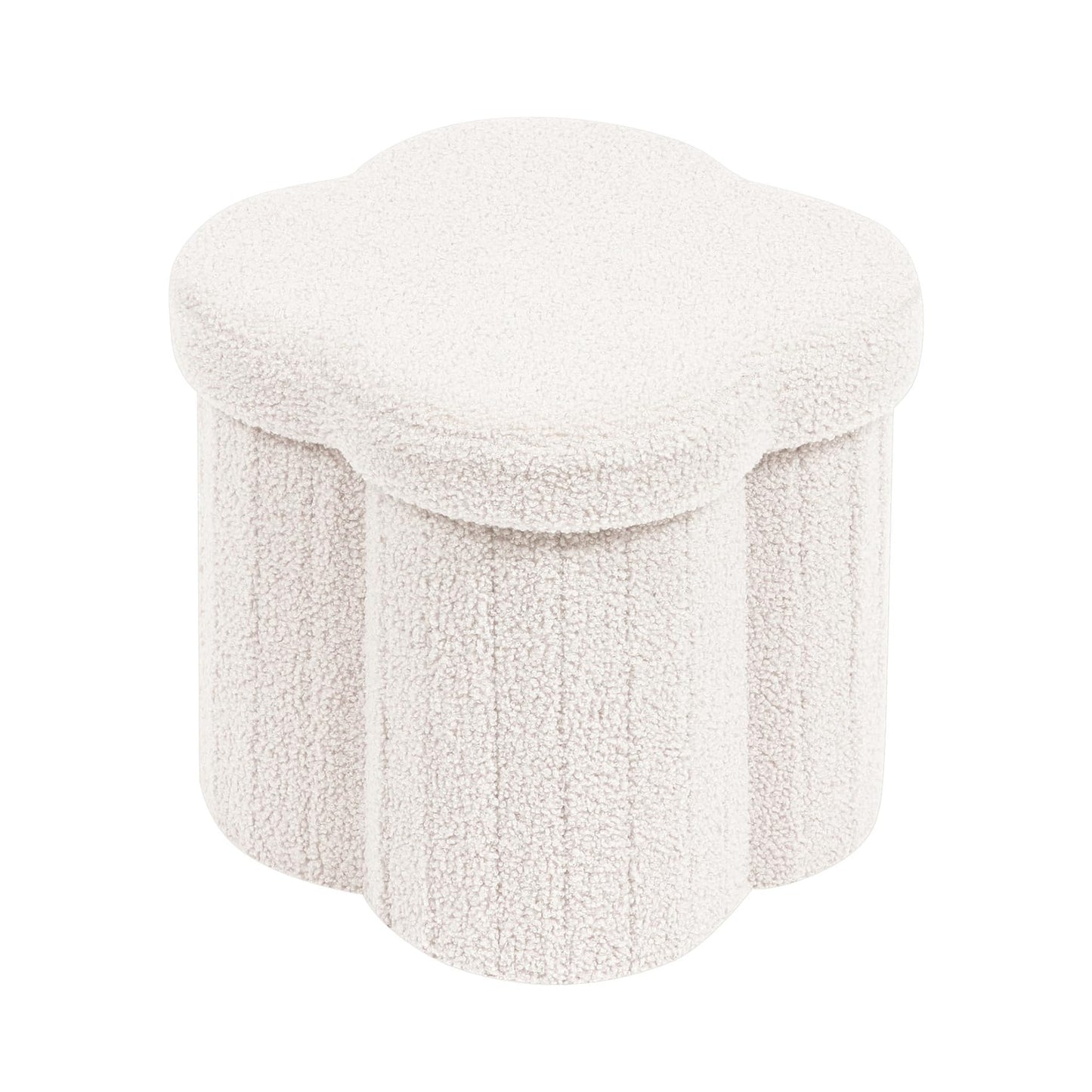 PINPLUS Storage Ottoman Cube Flower-Shaped Boucle Footrest with Hidden Storage, Multi-Functional Cube Seat for Living Room, Dorm - White 12.6"x12.6"x12.6"