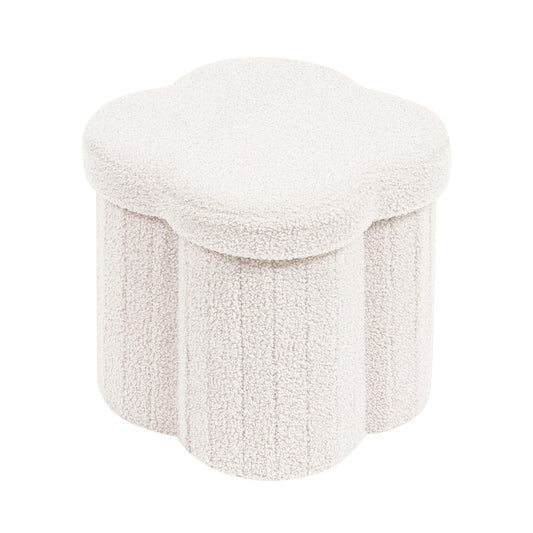 PINPLUS Storage Ottoman Cube Flower-Shaped Boucle Footrest with Hidden Storage, Multi-Functional Cube Seat for Living Room, Dorm - White 12.6"x12.6"x12.6"