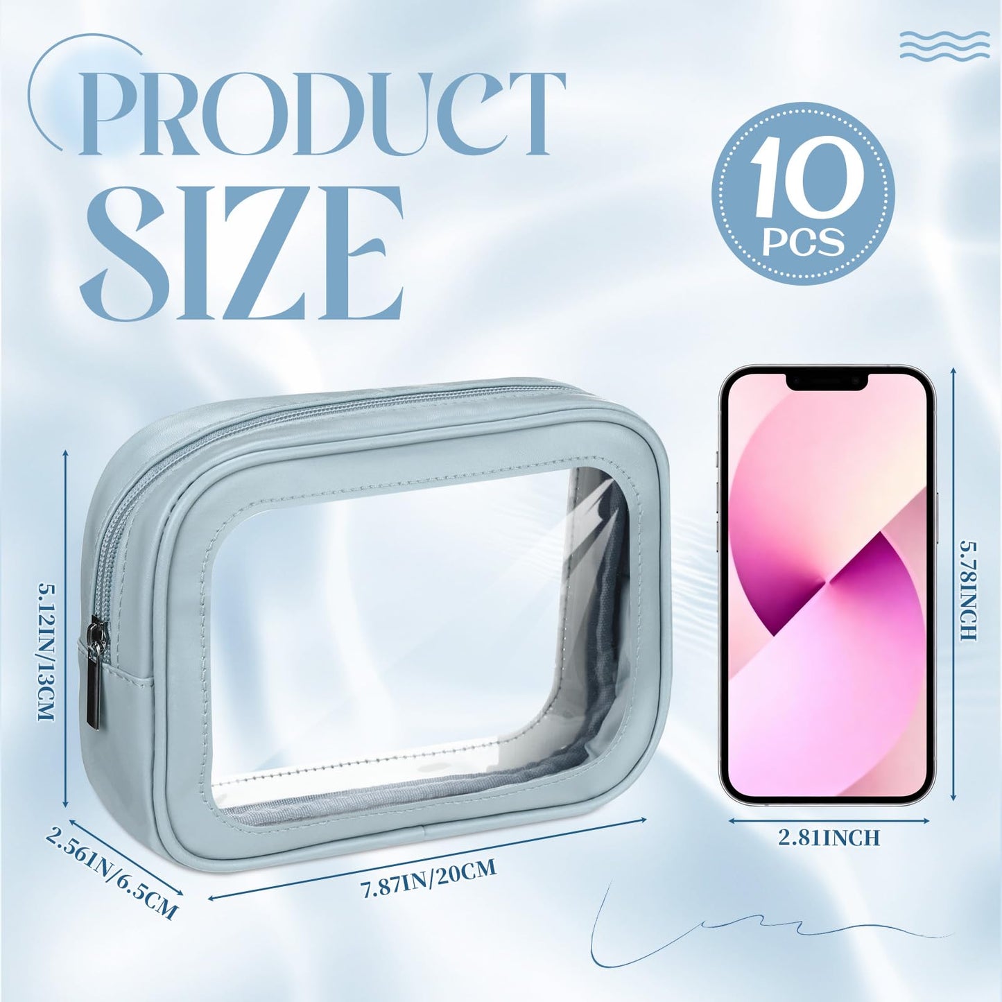 Abbylike 10 Pcs Clear Makeup Bags Bulk Tsa Approved Clear Toiletry Bags with Zipper PU Leather Waterproof Travel Makeup Organizer for Women Wedding Bridal DIY Gifts Bachelorette Party (Blue)