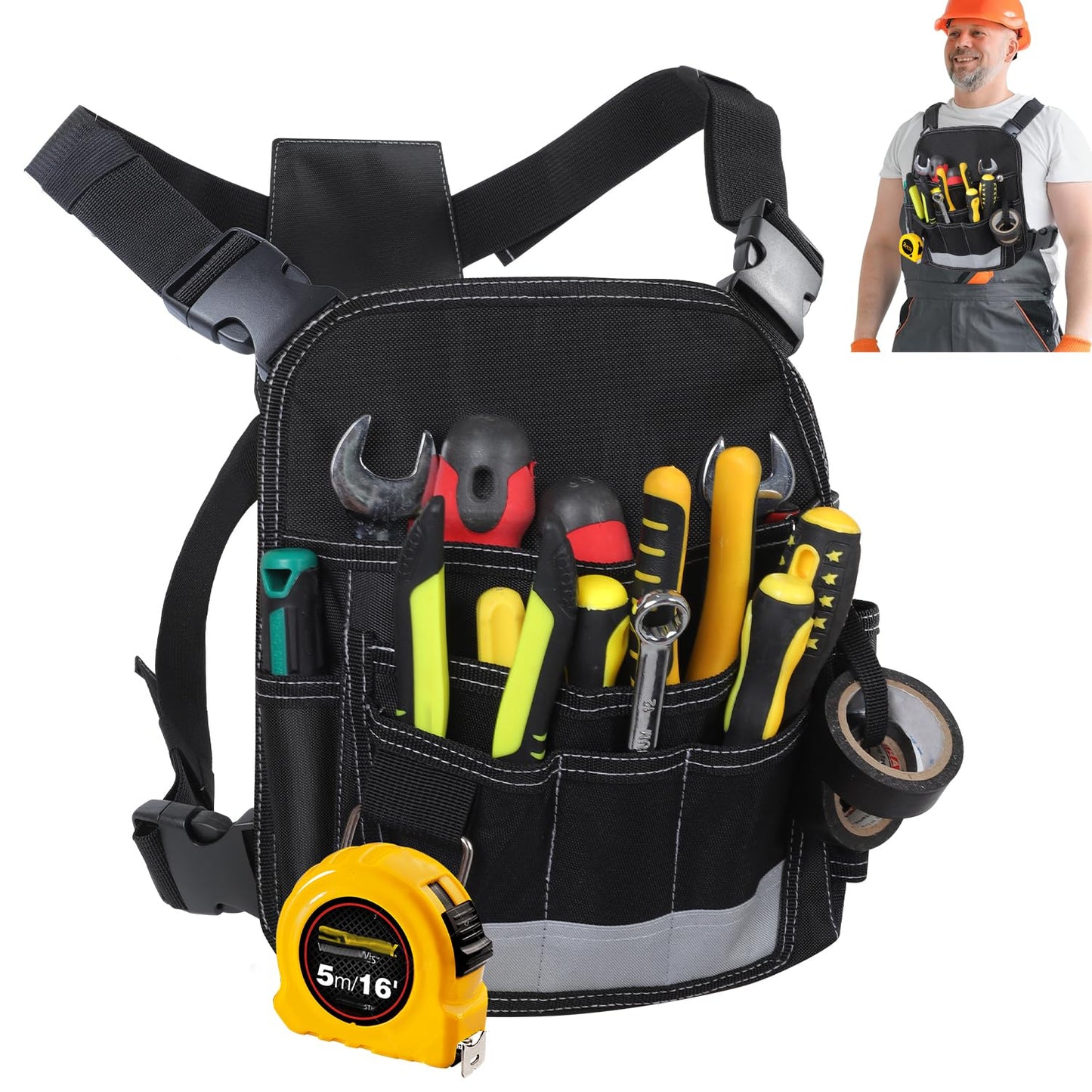 LOTCAIN Electrician Tool Pouch Heavy Duty 13 Pockets Tool Pouch Portable Bag for Men Adjustable Tool Chest Bag Organizer for Technician Maintenance Electrician Carpenter Woodworker Roofing