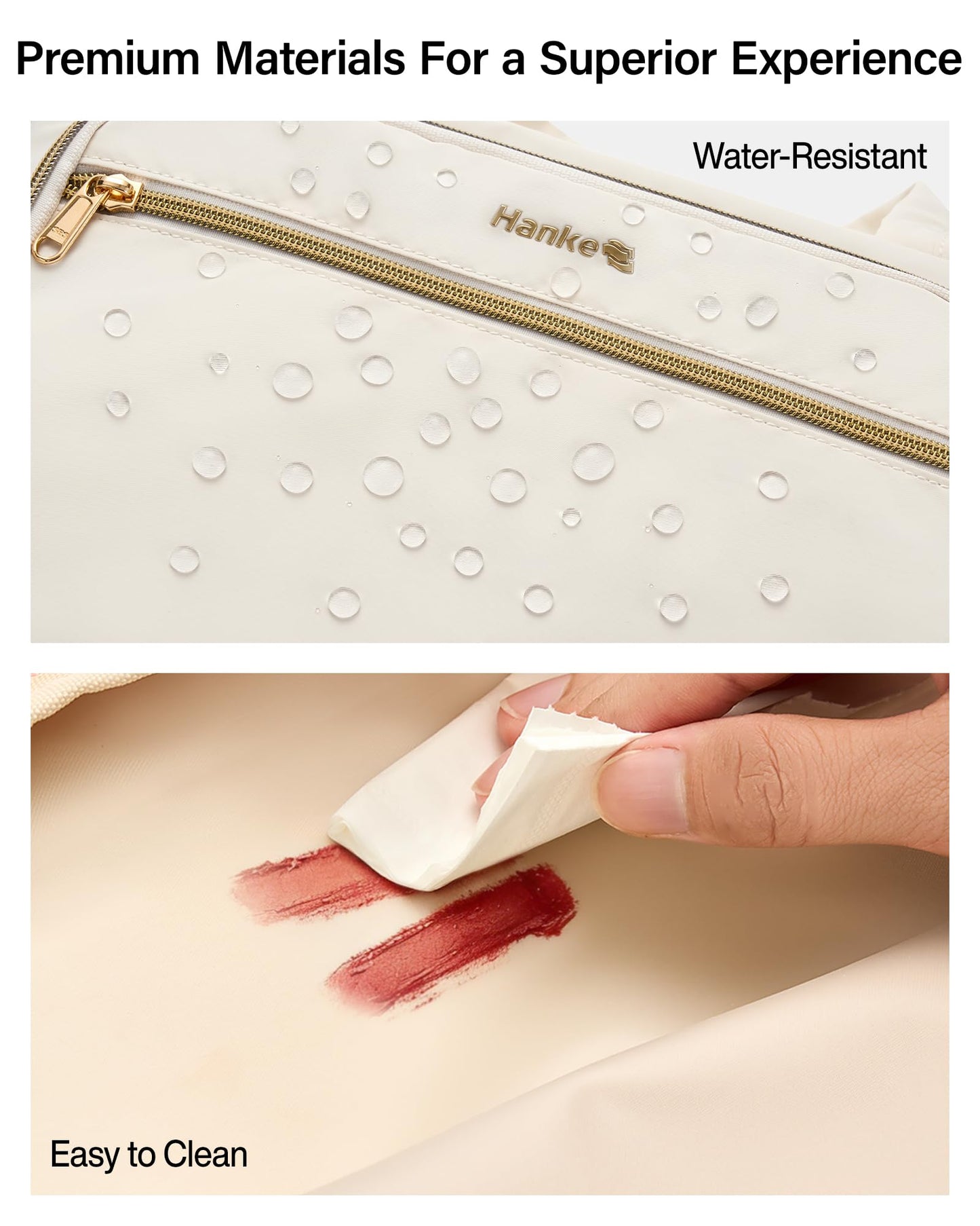 Hanke Hanging Travel Toiletry Bag for Women, Water-Resistant Makeup Organizer with Hook, Cosmetic Bag for Bathroom & Travel Essentials Accessories, Off White