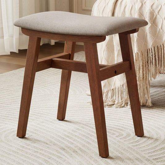 DONGMUWUJEE Solid Wood Small Vanity Stool Chair, Makeup Stools for Vanity Desk, Bathroom Vanity Chair, Padded Foot Stool for Living Room, Ottoman Foot Rest for Couch, Small Bench for Entryway, Walnut