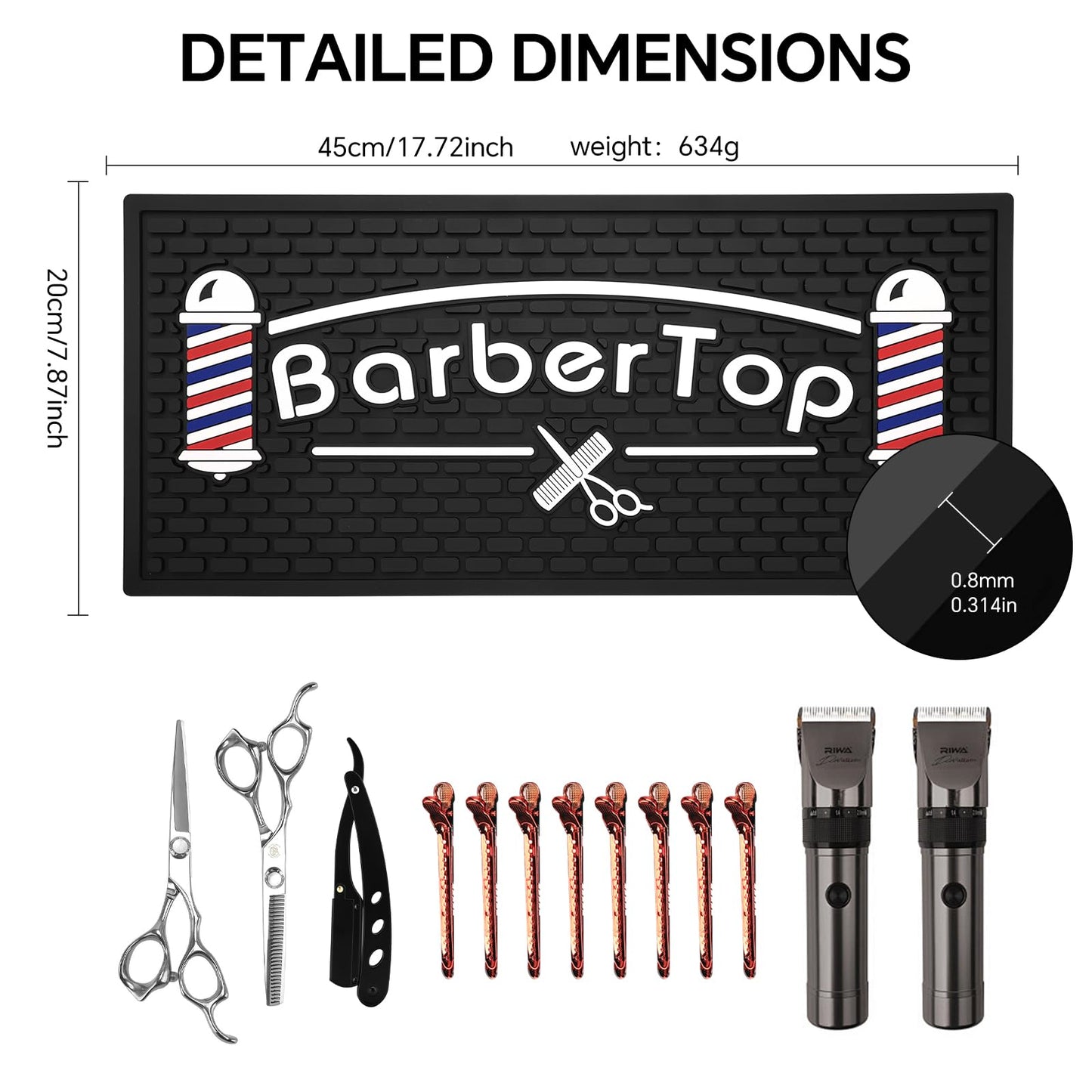 Barber Mats for Clippers, Heat Resistant Anti Slip Hair Salon Service Mat, Rubber Barber Station Mat for Hair Styling Tools, Countertop Protector Pad for Electric Clipper, Scissors, Hair Clip