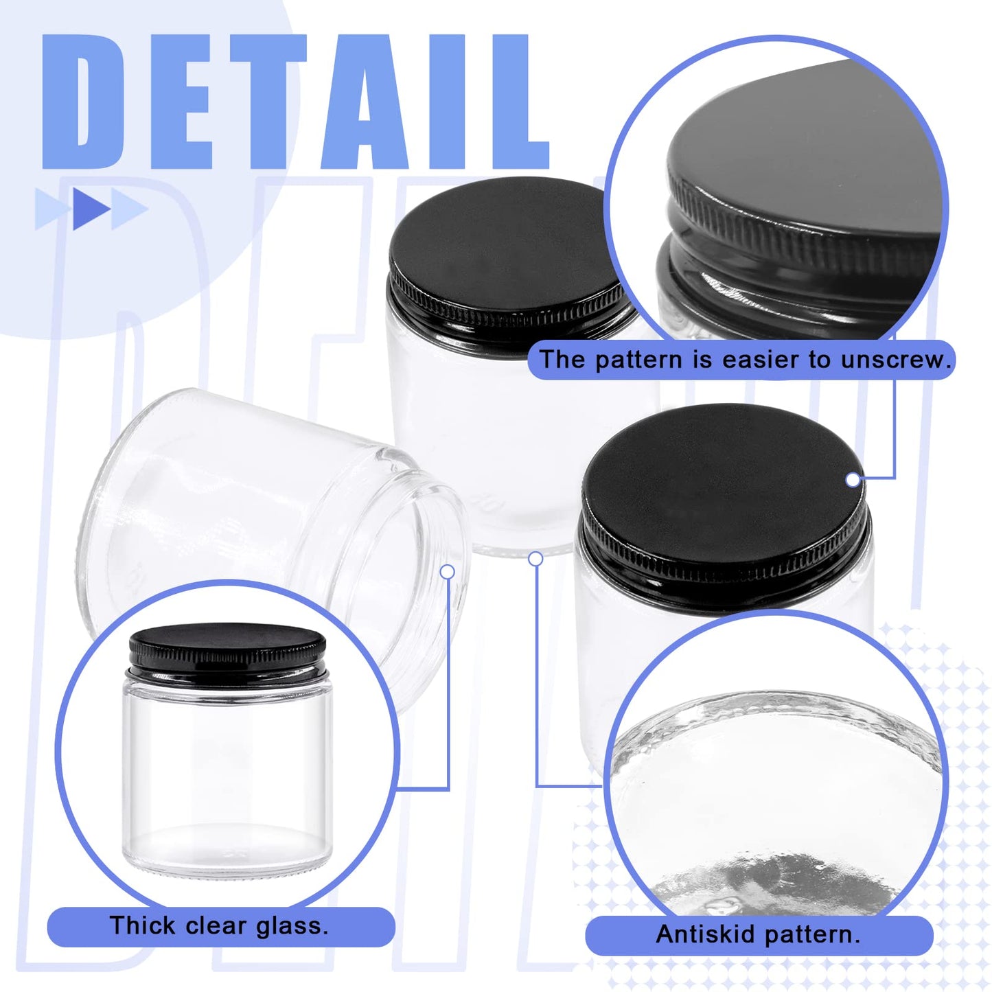 Glarks 12 Pack 4oz Glass Jars with Lids, Round Clear Glass Jars with Inner Liner and Black Lids for Storing Creams, Beauty Products, Cosmetic and Ointments