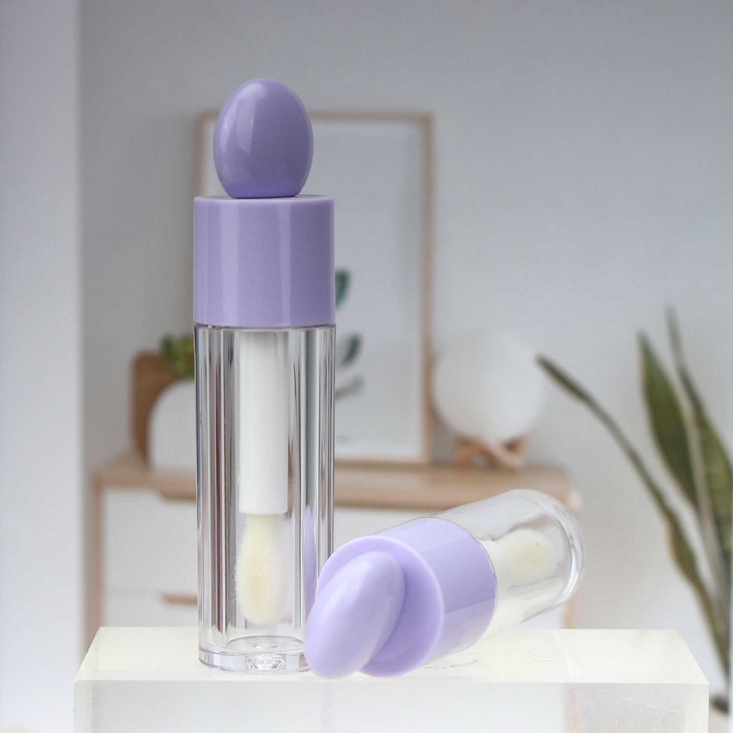 COSIDEA 16pcs 6ml 0.2oz Round Purple big doe foot wand lip gloss tubes for DIY Flat shape thick applicator lip gloss tubes