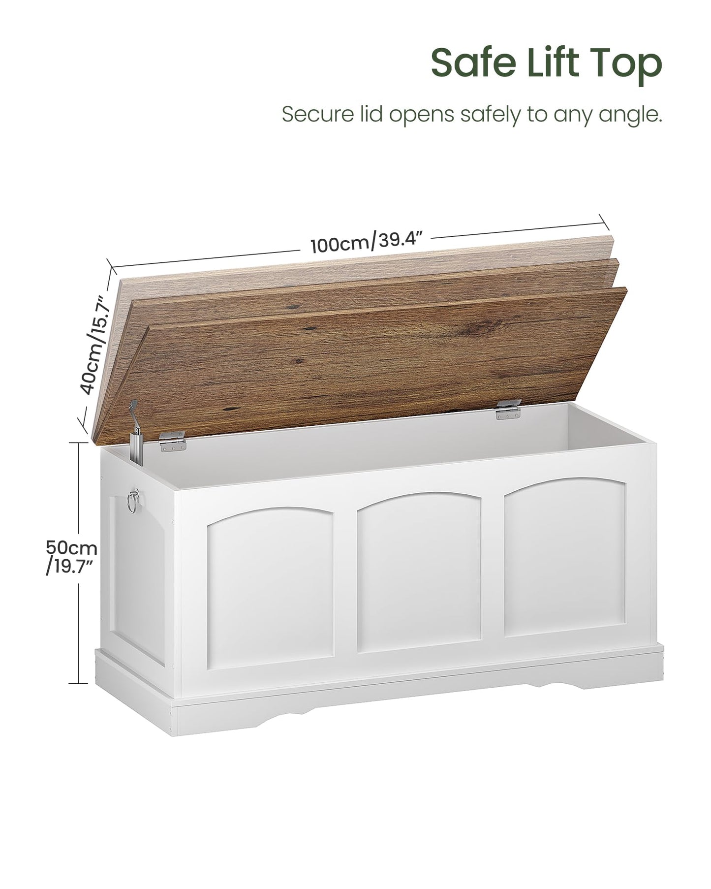 CHOEZON 39.4" Storage Chest Bench with Lift Lid, Toy Chest with Safety Hinge, Entryway Shoe Bench, Wooden Storage Trunk, Holds up to 220 lb, for Living Room, Bedroom, Hall, White and Walnut MCW12WL