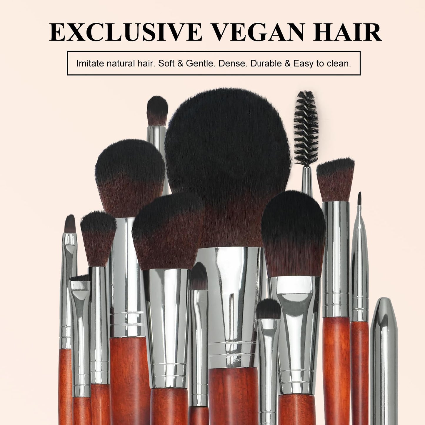 Intercilium Rains Makeup Brush Set 12pcs，Professional Premium Synthetic Powder Foundation Contour Blush Concealer Eyeshadow Blending Liner Make Up Brushes Kit（Redwood color B300）