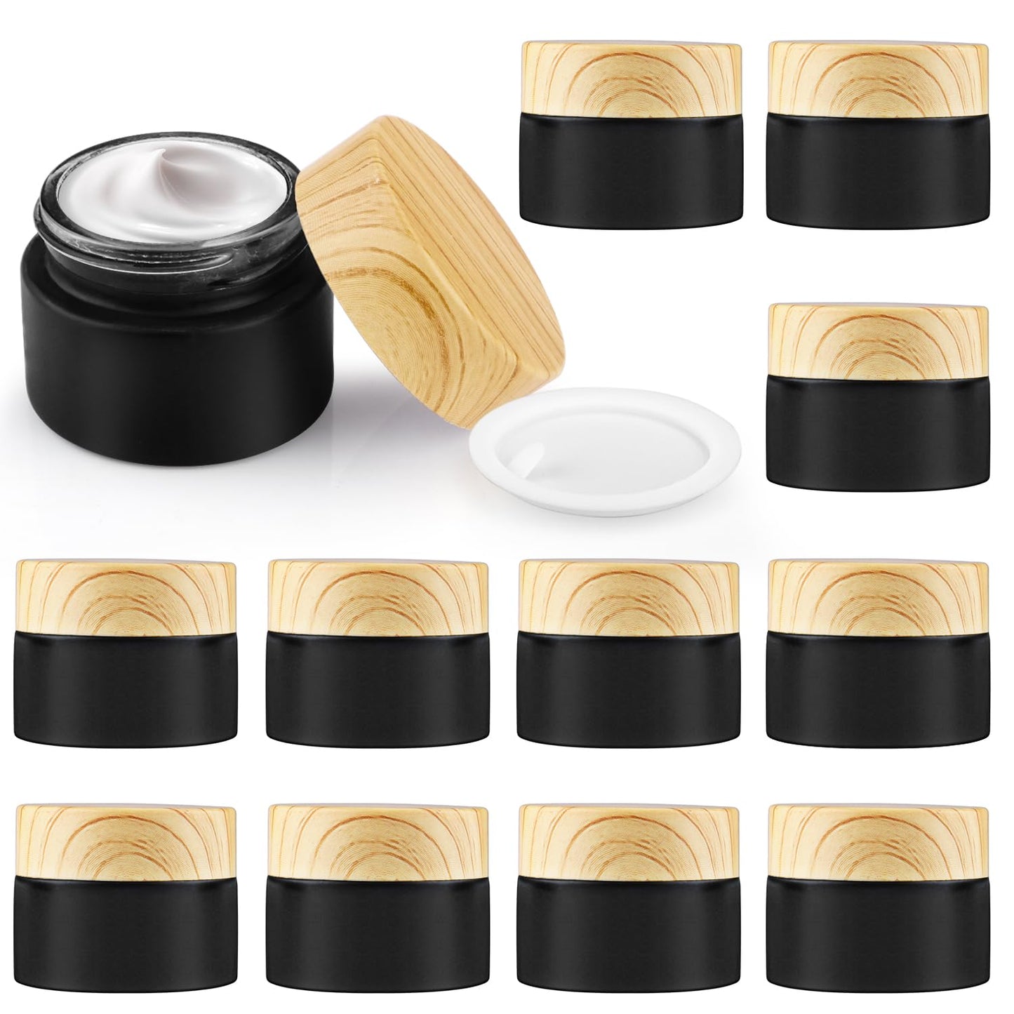12 Pack 15g/0.5oz Cosmetic Cream Jar Black Frosted Glass Jar Empty Sample Jars Travel Makeup Container Jar Pot For Lotion Cream Lip Balm Eyeshadow And More