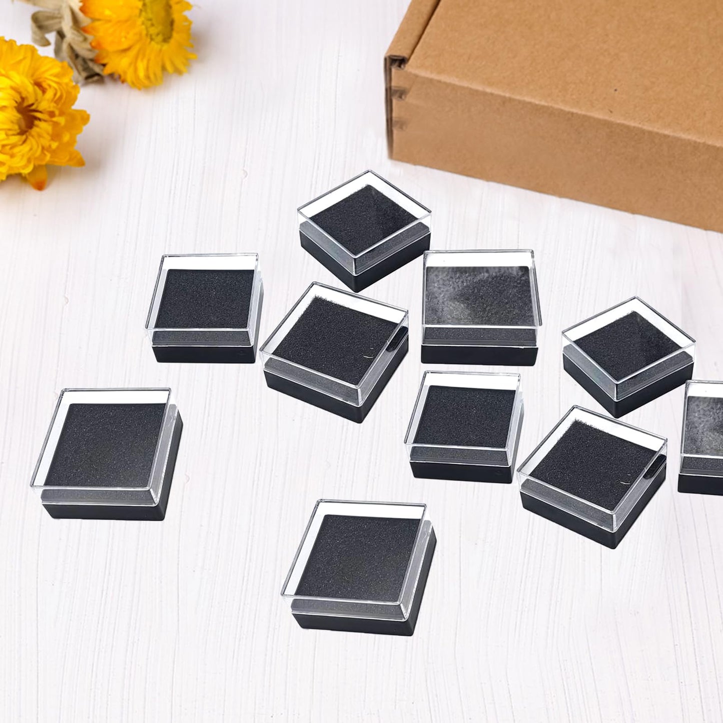 TTFdacai 20 Pcs Clear Plastic Gift Box For Pin 1.7x1.7x0.9inch Black Plastic Lapel Pin Storage Boxes for Badge Pin Crystal Coin Gemstone Jewelry Ring Storage Display,