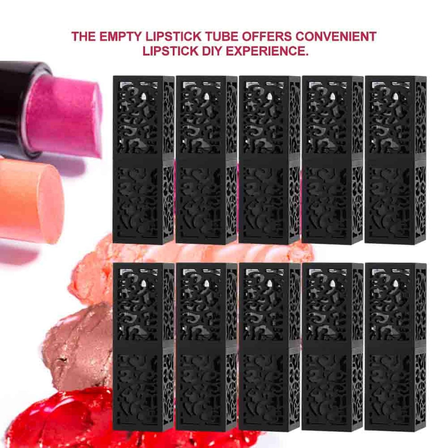 Dioche 10 Pack Empty Lipstick Tubes 12.1mm, Refillable Lipstick Container DIY Lip Balm Tube, Black Hollow Lipstick Case for Handmade Cosmetic (01)