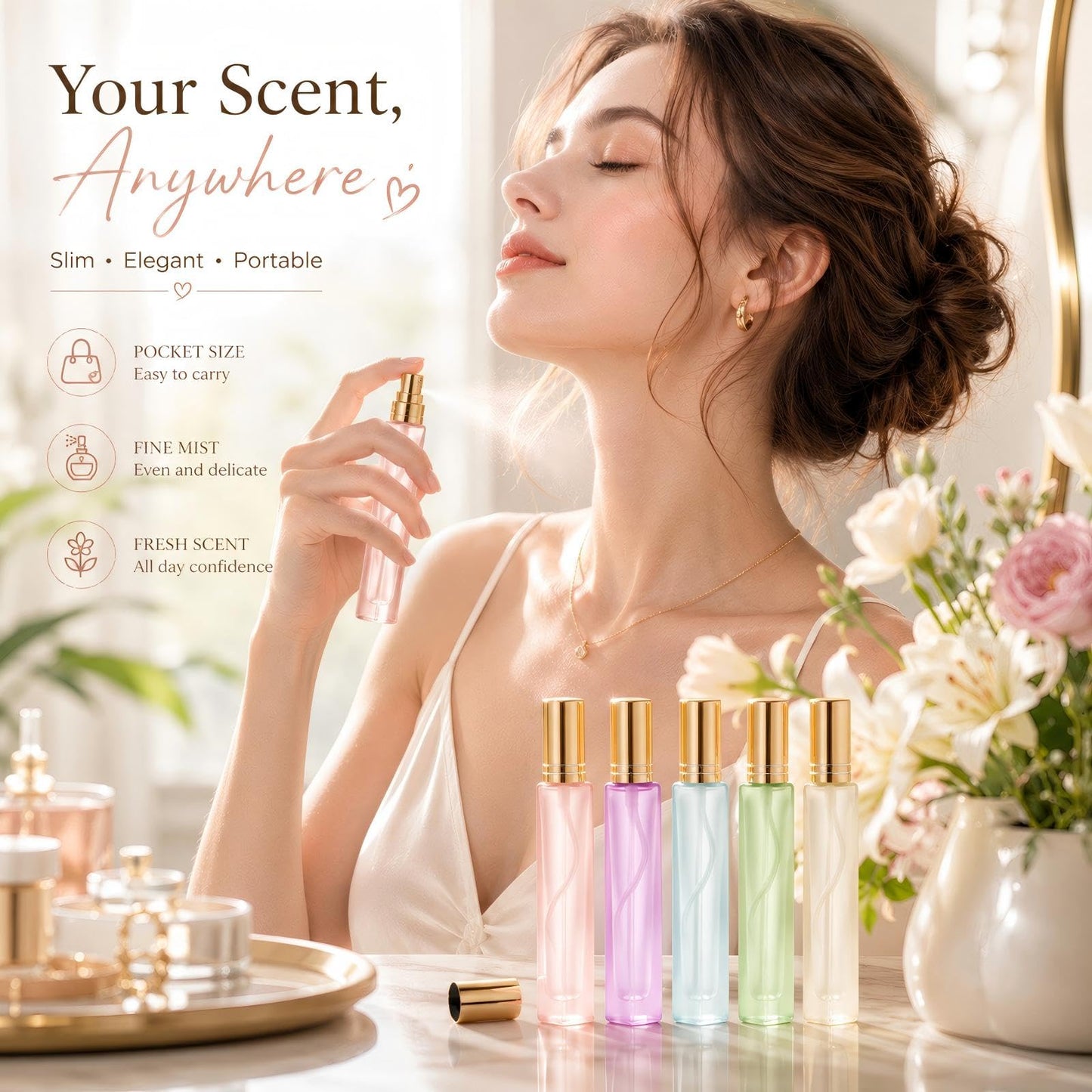 Domensi 20 Pcs 10/15/20/30 ml Perfume Travel Refillable Glass Bottles Spray Bottle Perfume Atomizer for Cologne Dispenser Leak-proof Fragrance Bottles Atomizer Pump Kit (10 ml,Folral Color)