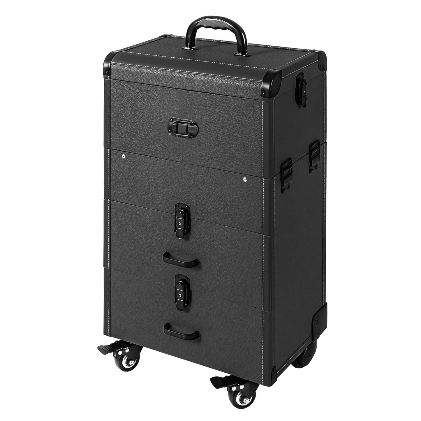 Lockable Rolling Makeup Train Case, 14.57*9.45*25.98in 3 In 1 Rolling Makeup Case Portable Cosmetic Organizer Trolley Large Make Up Cosmetic Orgainzer with Locks for Makeup Artists Hairdressers